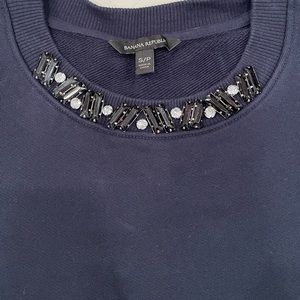 Banana Republic Navy Beaded 3/4 Sleeve Sweatshirt